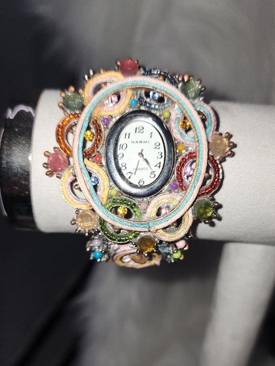 Narmi Accessories - Narmi Colorful Beaded Floral Bracelet Watch - Multicolor, Needs Battery Put In